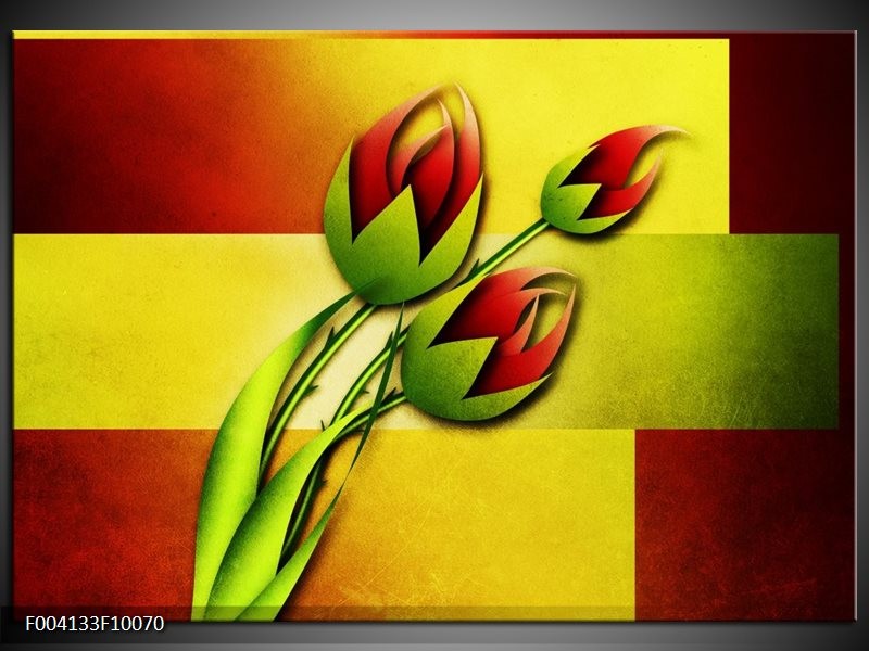 Foto canvas schilderij Bloem | Groen, Rood, Geel