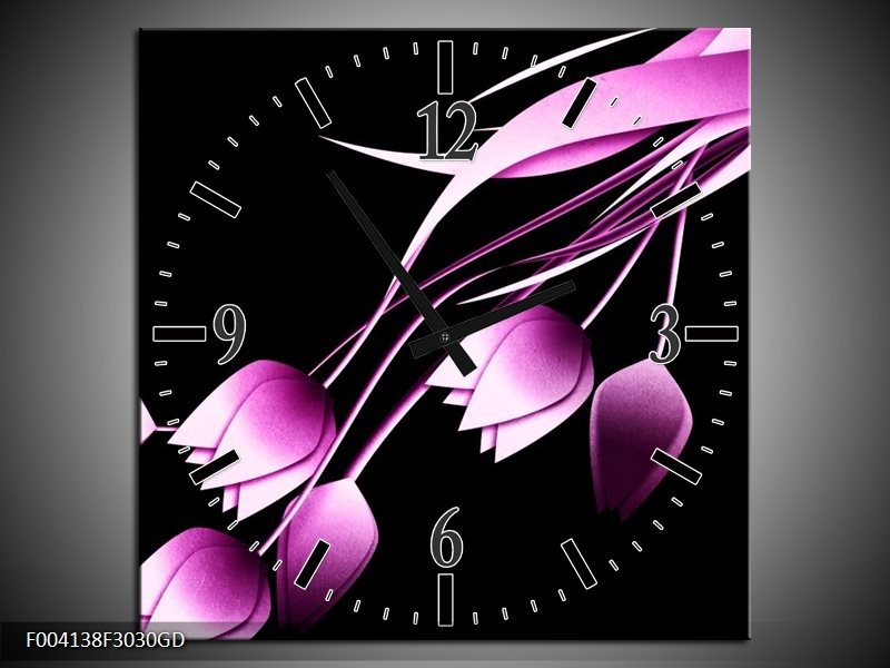 Wandklok op Glas Tulp | Kleur: Zwart, Paars, Wit | F004138CGD