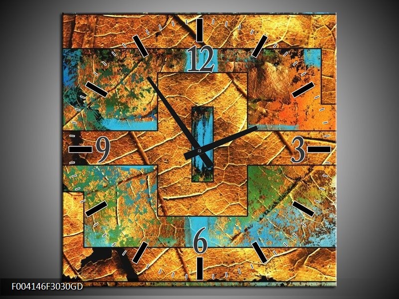 Wandklok op Glas Abstract | Kleur: Bruin, Blauw, Geel | F004146CGD