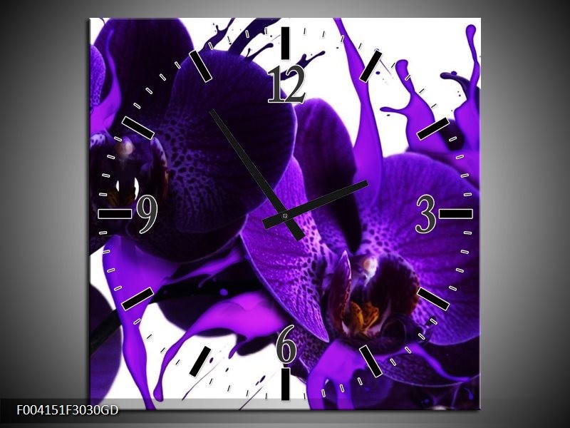 Wandklok op Glas Orchidee | Kleur: Paars, Blauw, Wit | F004151CGD