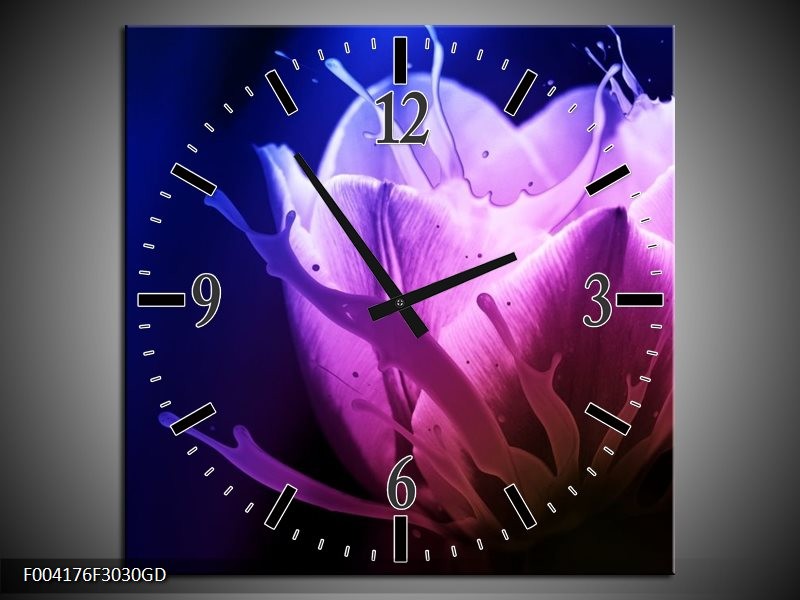 Wandklok op Glas Tulp | Kleur: Blauw, Paars, Roze | F004176CGD