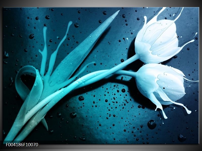 Foto canvas schilderij Tulp | Blauw, Wit