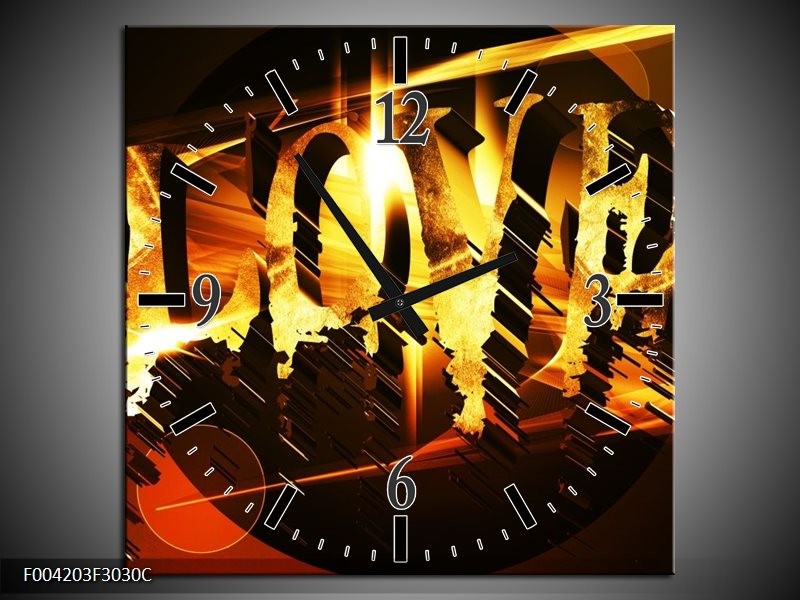 Wandklok op Canvas Abstract | Kleur: Oranje, Geel, Zwart | F004203C