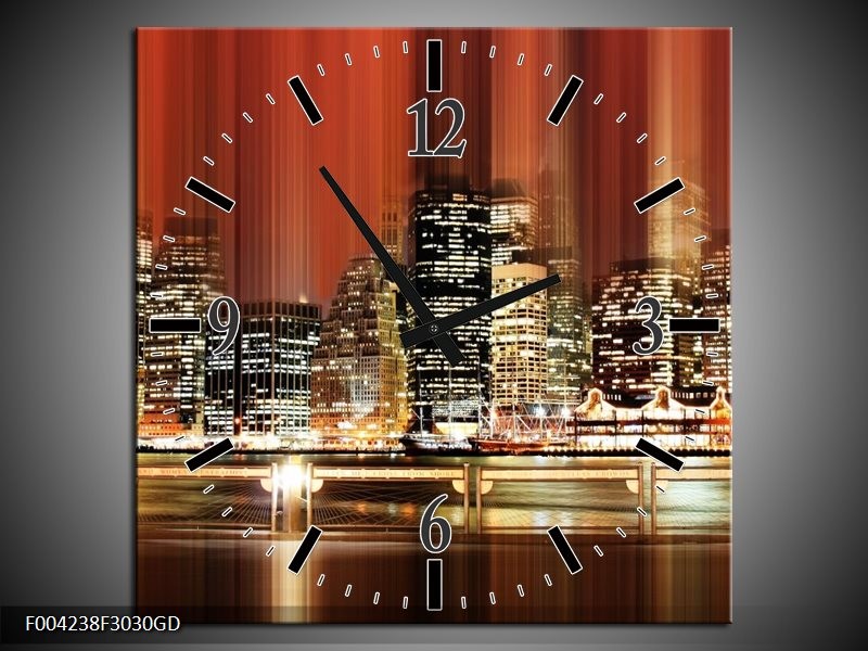 Wandklok op Glas Nacht | Kleur: Rood, Geel, Bruin | F004238CGD