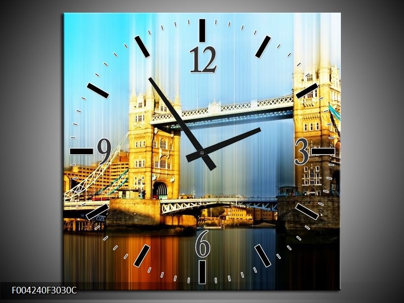 Wandklok op Canvas London | Kleur: Geel, Blauw, Grijs | F004240C