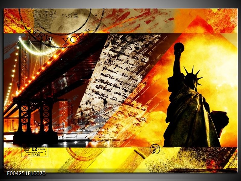 Glas schilderij New York | Geel, Rood, Zwart