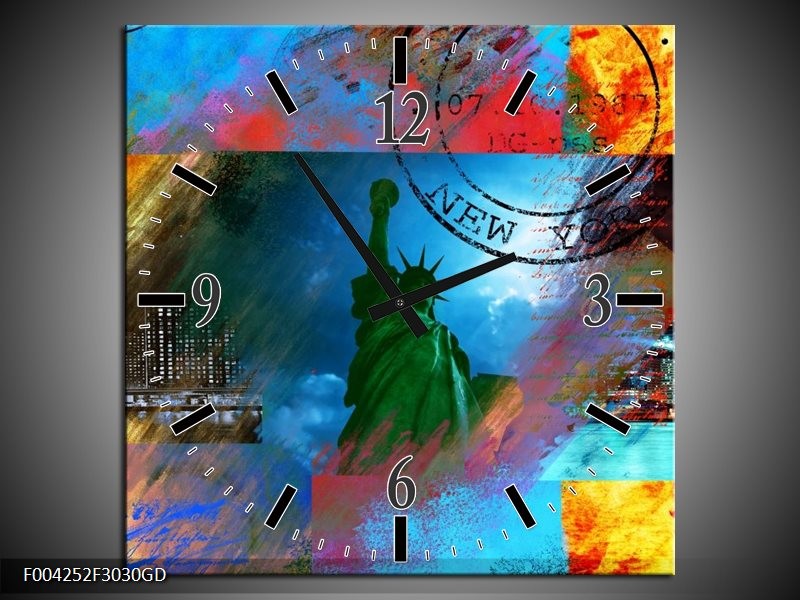 Wandklok op Glas New York | Kleur: Blauw, Rood, Geel | F004252CGD