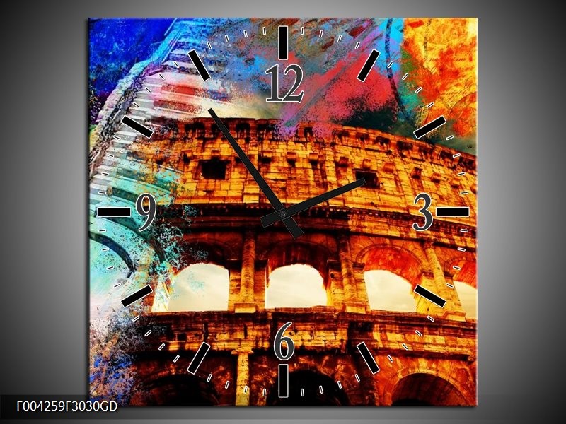 Wandklok op Glas Rome | Kleur: Rood, Geel, Oranje | F004259CGD
