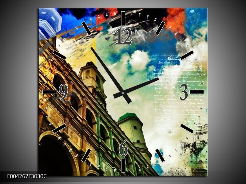 Wandklok op Canvas Modern | Kleur: Blauw, Geel, Wit | F004267C