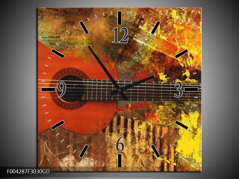 Wandklok op Glas Gitaar | Kleur: Rood, Oranje, Geel | F004287CGD