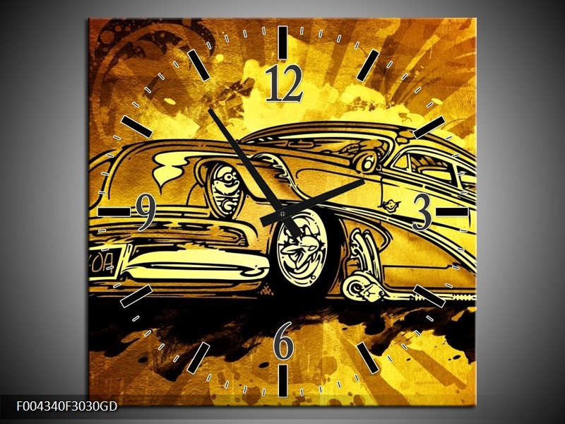 Wandklok op Glas Oldtimer | Kleur: Geel, Zwart, Goud | F004340CGD