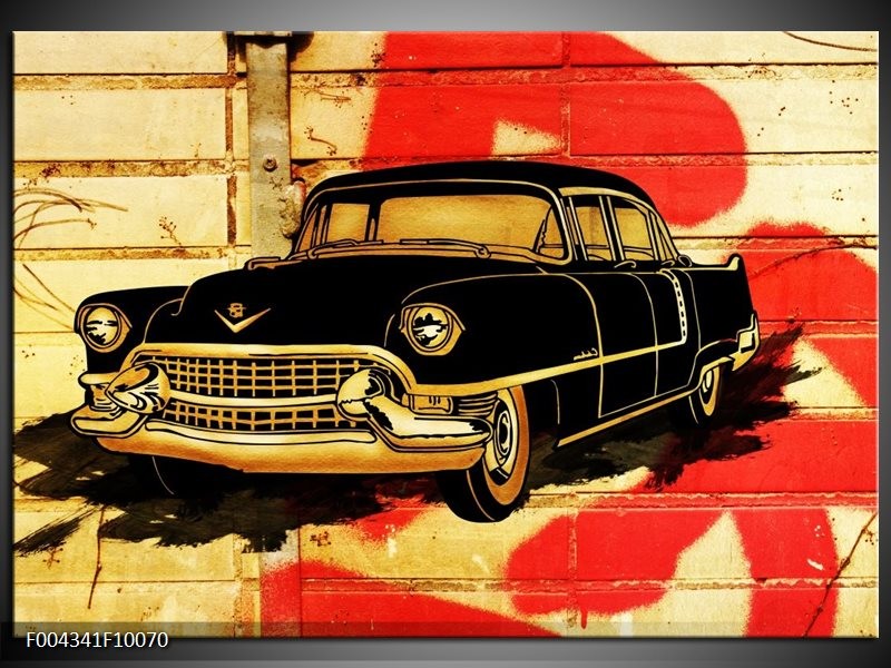 Glas schilderij Oldtimer | Zwart, Rood, Geel