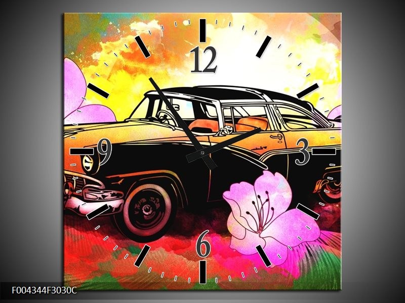 Wandklok op Canvas Oldtimer | Kleur: Paars, Geel, Rood | F004344C