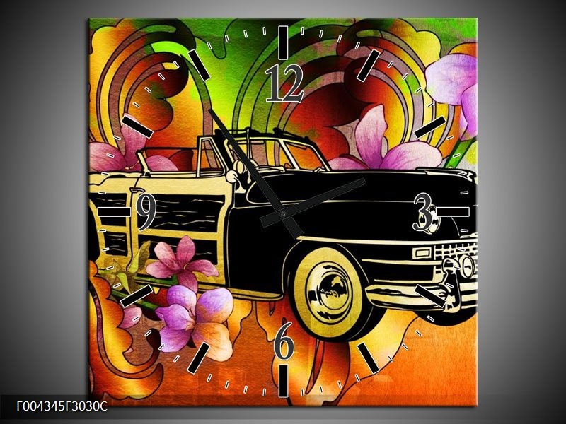 Wandklok op Canvas Oldtimer | Kleur: Paars, Geel, Rood | F004345C