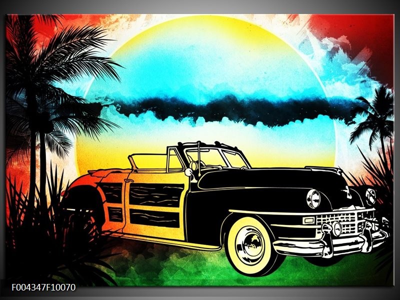 Foto canvas schilderij Oldtimer | Blauw, Geel, Zwart