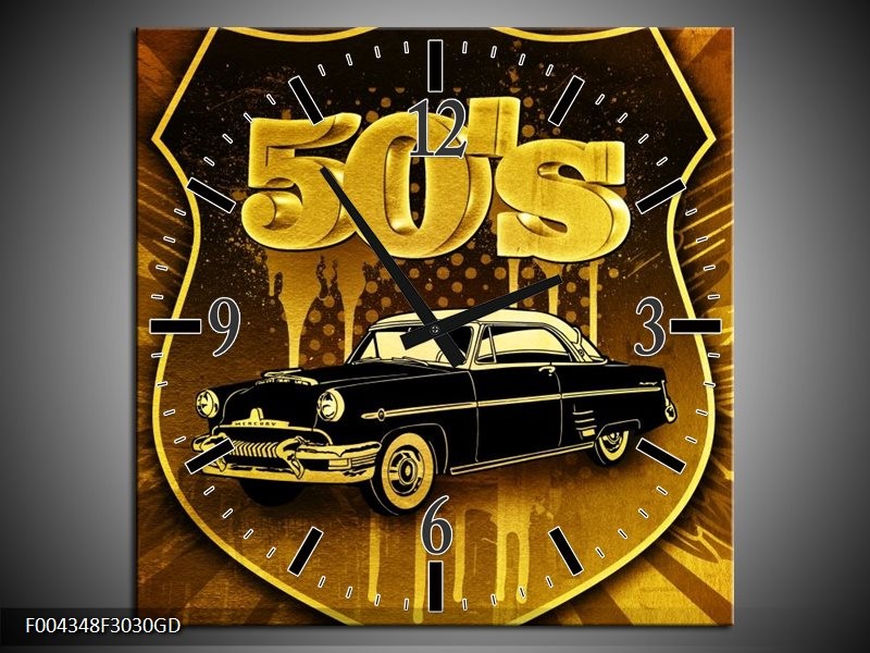 Wandklok op Glas Oldtimer | Kleur: Goud, Zwart, Bruin | F004348CGD