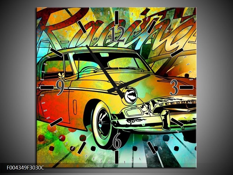 Wandklok op Canvas Oldtimer | Kleur: Groen, Geel, Rood | F004349C
