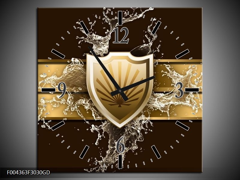 Wandklok op Glas Modern | Kleur: Goud, Zwart, Bruin | F004363CGD