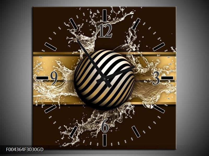Wandklok op Glas Modern | Kleur: Goud, Zwart, Bruin | F004364CGD