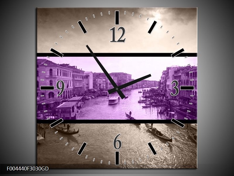 Wandklok op Glas Venetie | Kleur: Paars, Grijs | F004440CGD