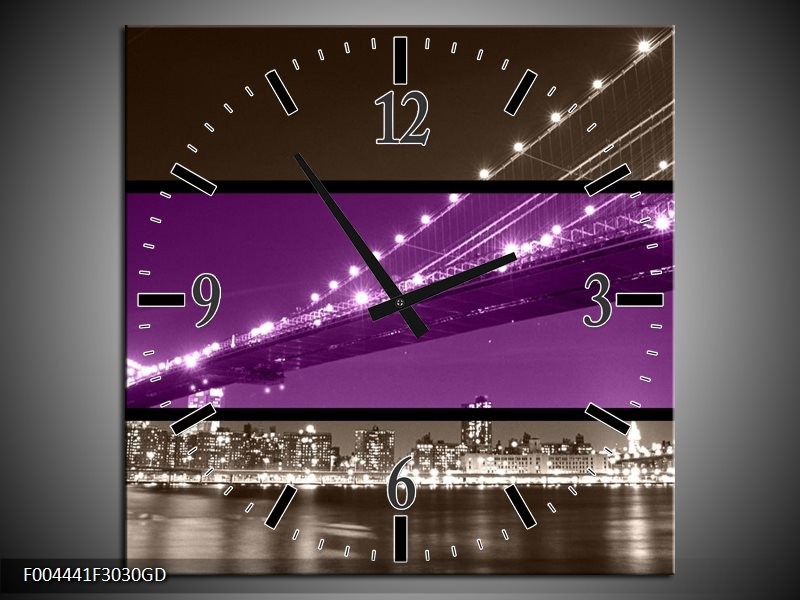 Wandklok op Glas Brug | Kleur: Paars, Grijs | F004441CGD