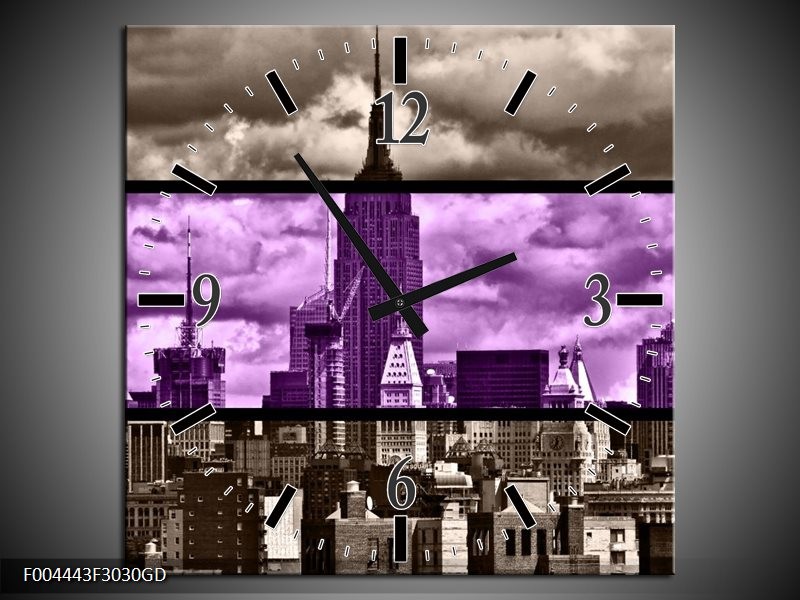 Wandklok op Glas Modern | Kleur: Paars, Grijs | F004443CGD