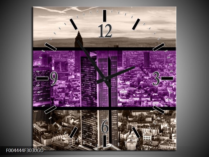 Wandklok op Glas Modern | Kleur: Paars, Grijs, Zwart | F004444CGD