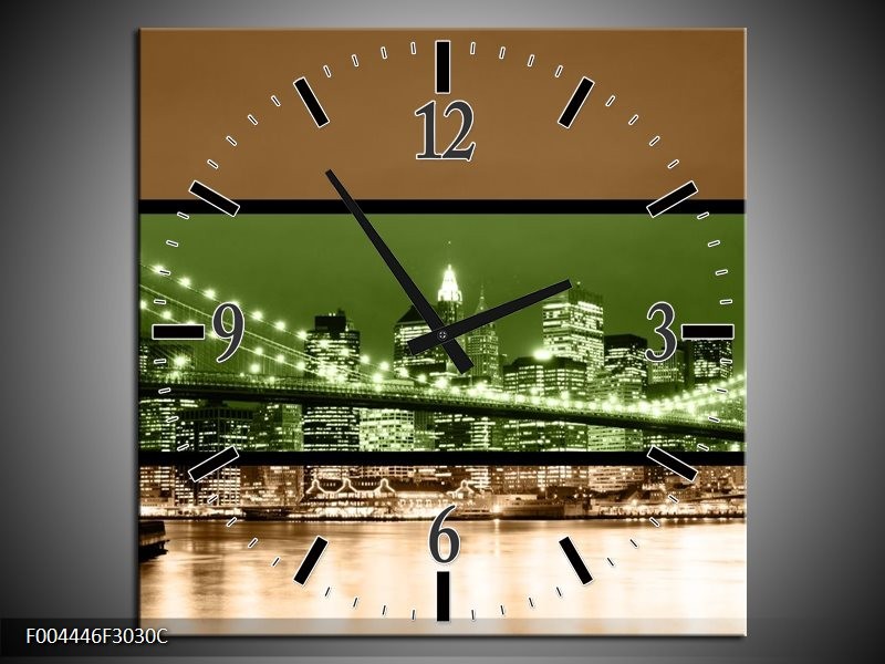 Wandklok op Canvas Brug | Kleur: Groen, Bruin, Zwart | F004446C