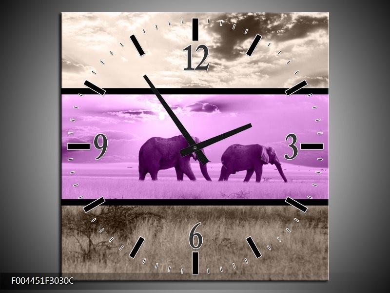 Wandklok op Canvas Olifant | Kleur: Paars, Bruin | F004451C