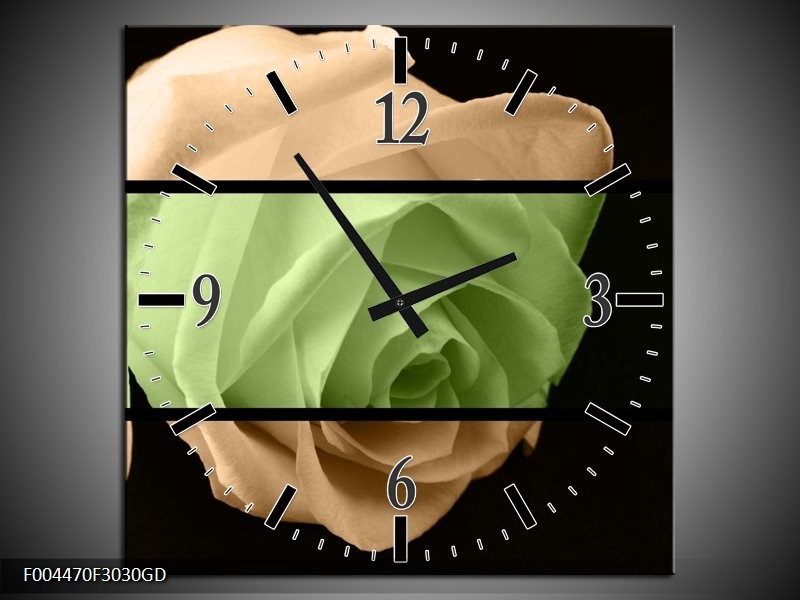 Wandklok op Glas Roos | Kleur: Groen, Bruin, Zwart | F004470CGD