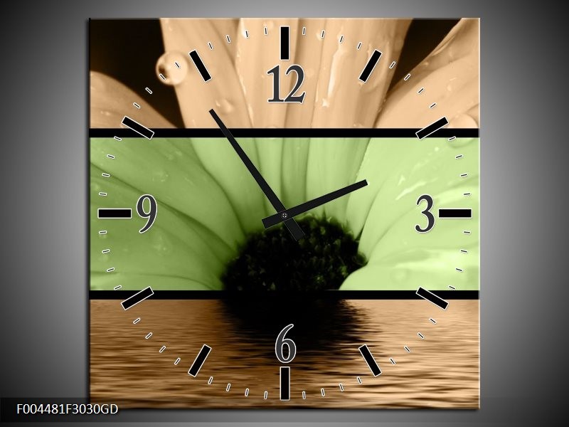 Wandklok op Glas Bloem | Kleur: Bruin, Groen, Zwart | F004481CGD