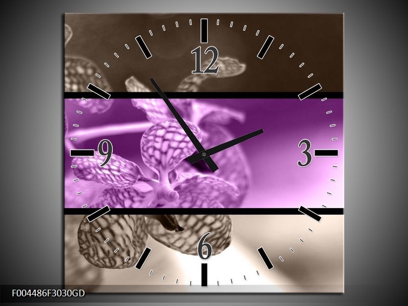 Wandklok op Glas Orchidee | Kleur: Paars, Grijs, Zwart | F004486CGD