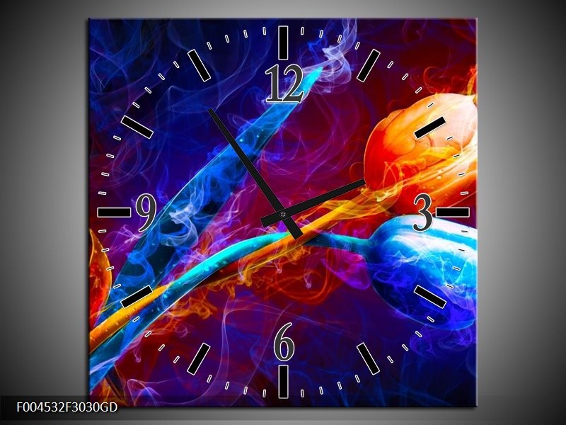 Wandklok op Glas Tulp | Kleur: Blauw, Rood, Oranje | F004532CGD