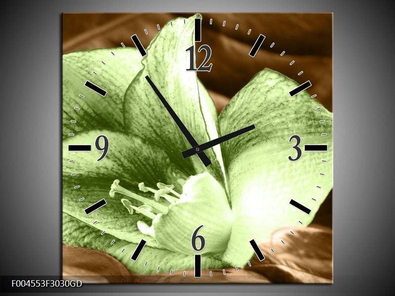 Wandklok op Glas Bloem | Kleur: Groen, Bruin | F004553CGD