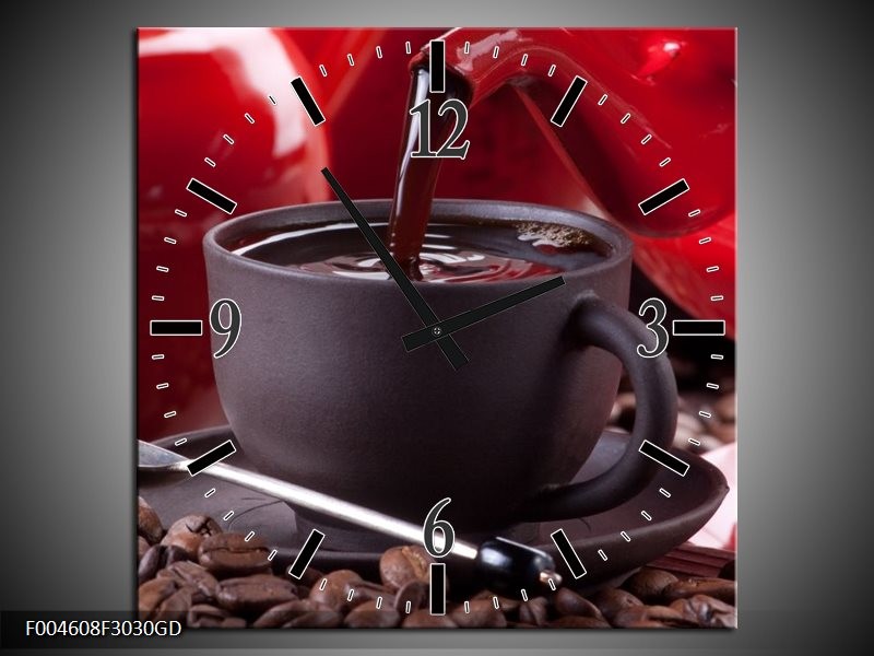 Wandklok op Glas Koffie | Kleur: Rood, Bruin, Wit | F004608CGD