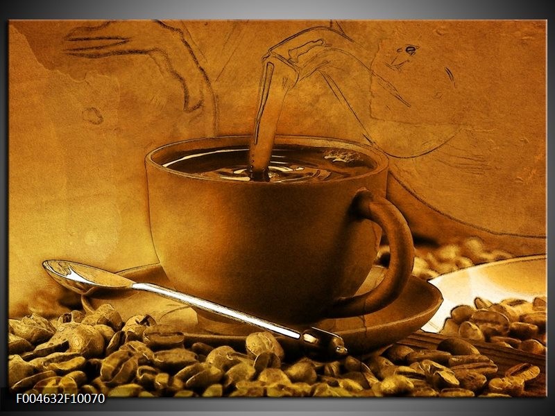 Foto canvas schilderij Koffie | Wit, Bruin, Geel