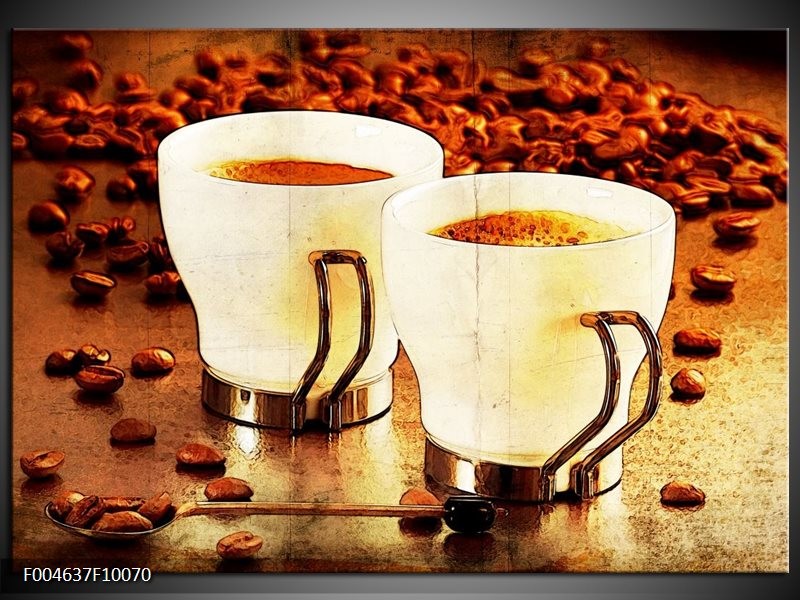 Glas schilderij Koffie | Bruin, Geel