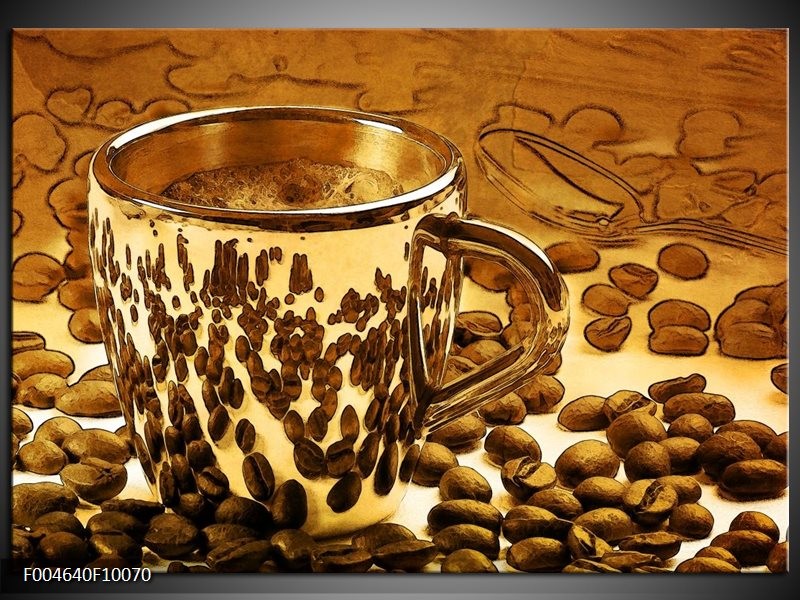 Glas schilderij Koffie | Bruin, Geel