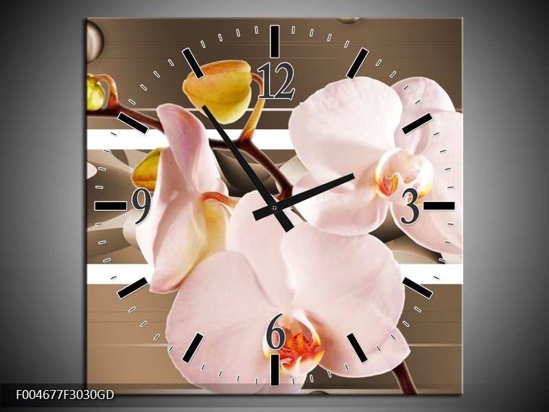 Wandklok op Glas Orchidee | Kleur: Bruin, Roze | F004677CGD