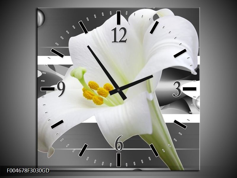 Wandklok op Glas Bloem | Kleur: Grijs, Wit, Groen | F004678CGD