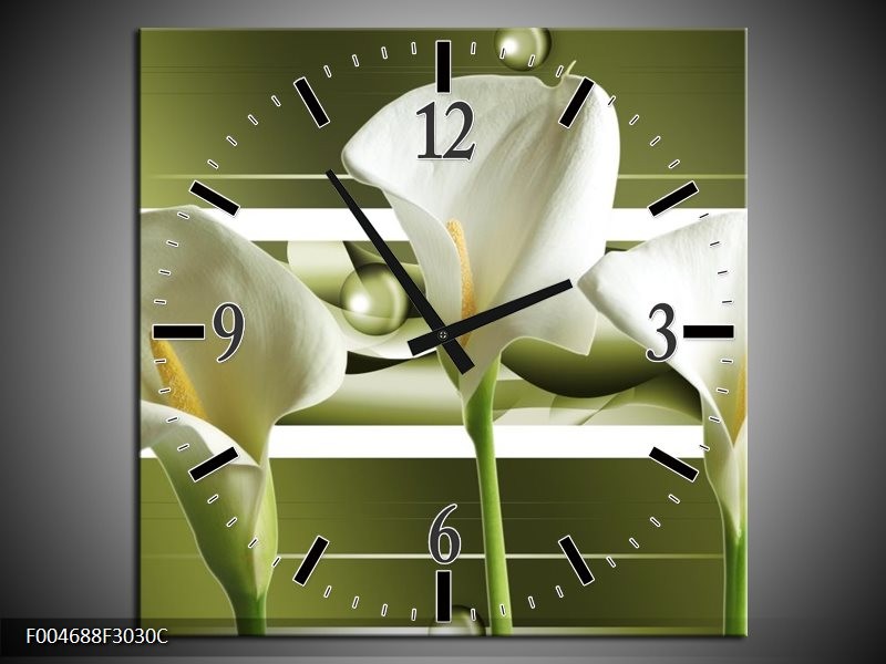 Wandklok op Canvas Bloem | Kleur: Groen, Wit | F004688C