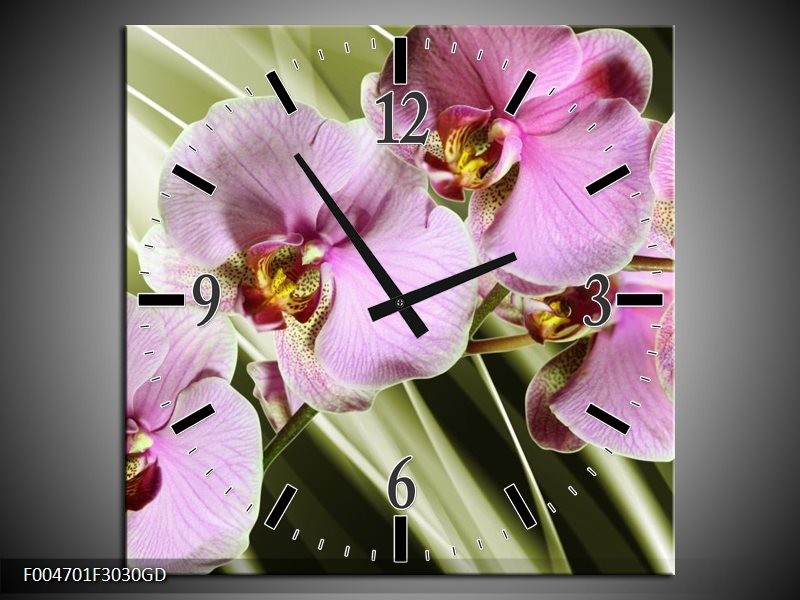 Wandklok op Glas Orchidee | Kleur: Groen, Paars | F004701CGD