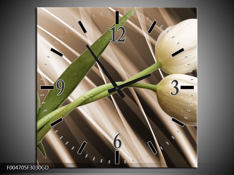 Wandklok op Glas Tulp | Kleur: Bruin, Wit, Groen | F004705CGD