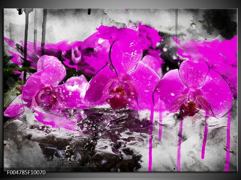 Glas schilderij Orchidee | Paars, Grijs, Wit