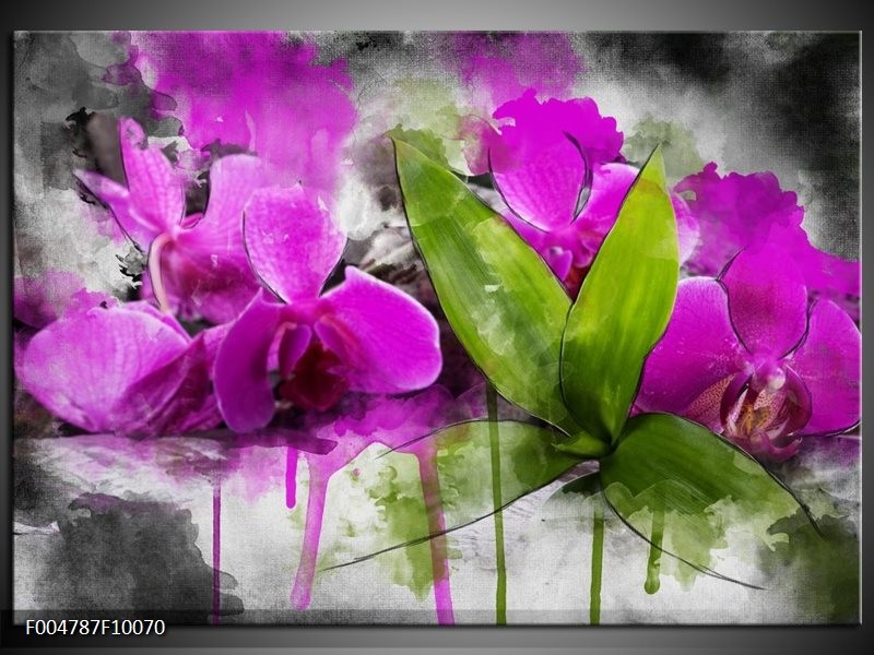 Glas schilderij Orchidee | Paars, Groen, Grijs
