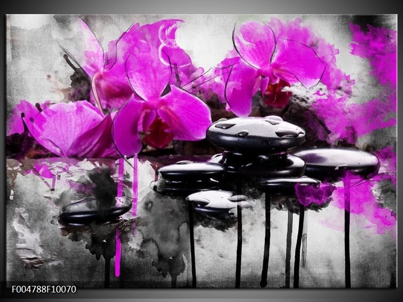 Glas schilderij Orchidee | Paars, Grijs, Wit