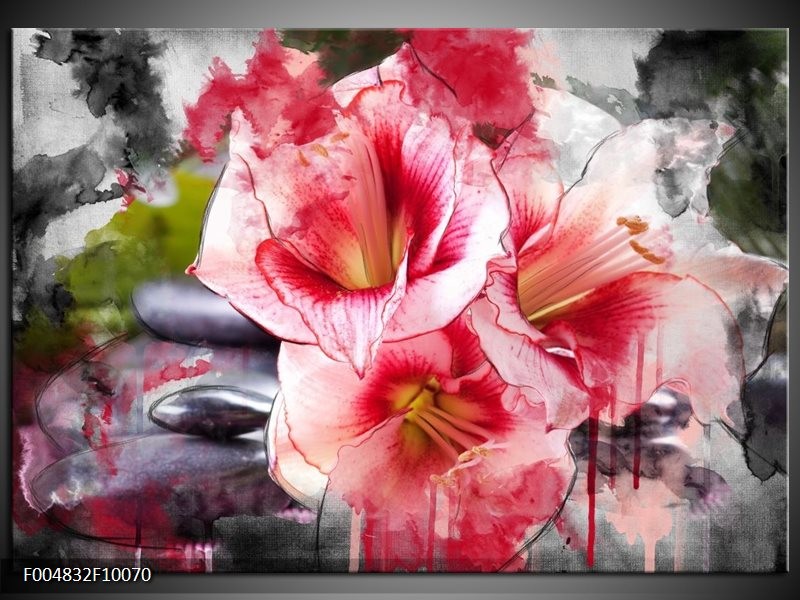 Glas schilderij Bloem | Rood, Wit, Grijs