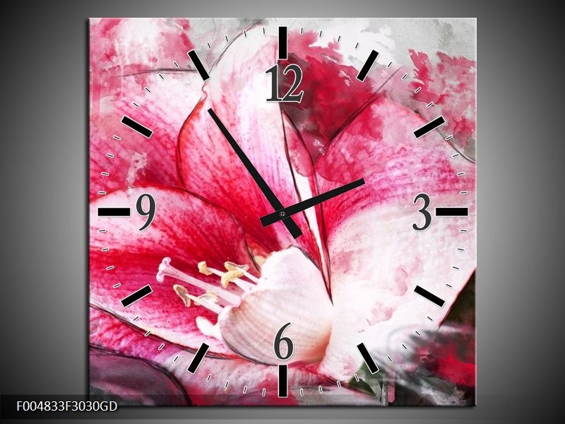Wandklok op Glas Bloem | Kleur: Roze, Wit, Grijs | F004833CGD