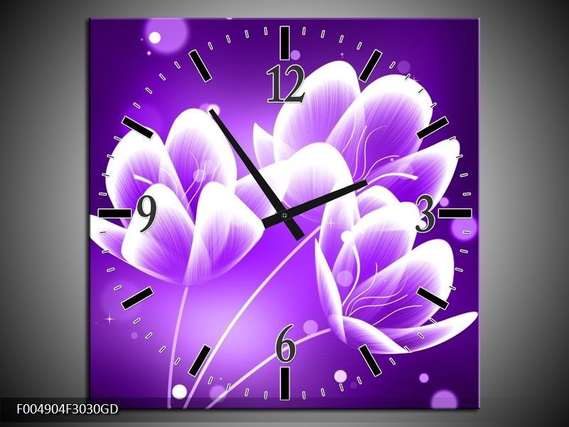 Wandklok op Glas Bloem | Kleur: Paars, Blauw, Wit | F004904CGD