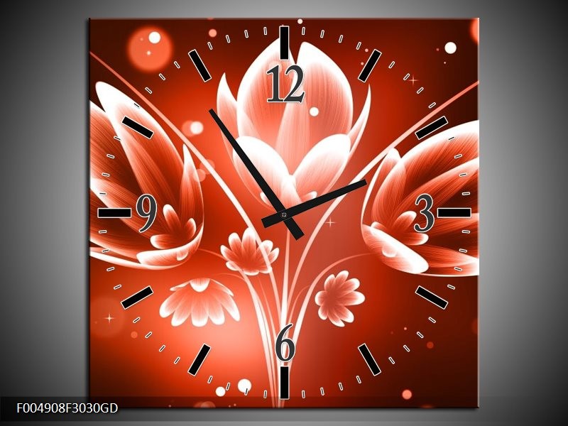 Wandklok op Glas Bloem | Kleur: Rood, Wit | F004908CGD